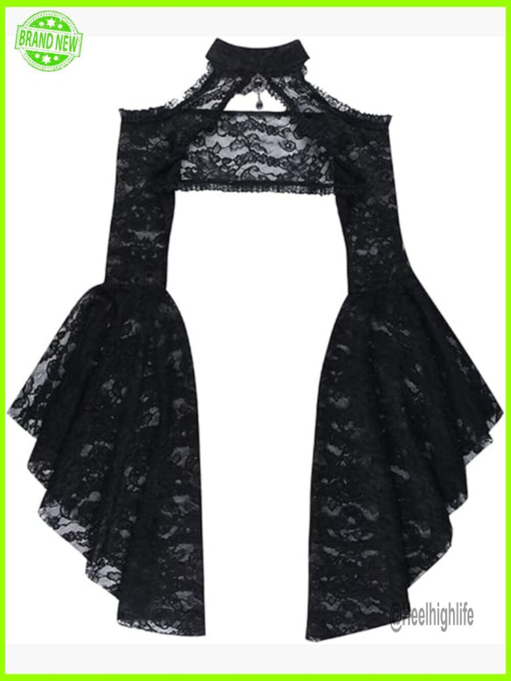 Goth Lace Bolero Shrug Crop Top with Bell Sleeves for Dresses